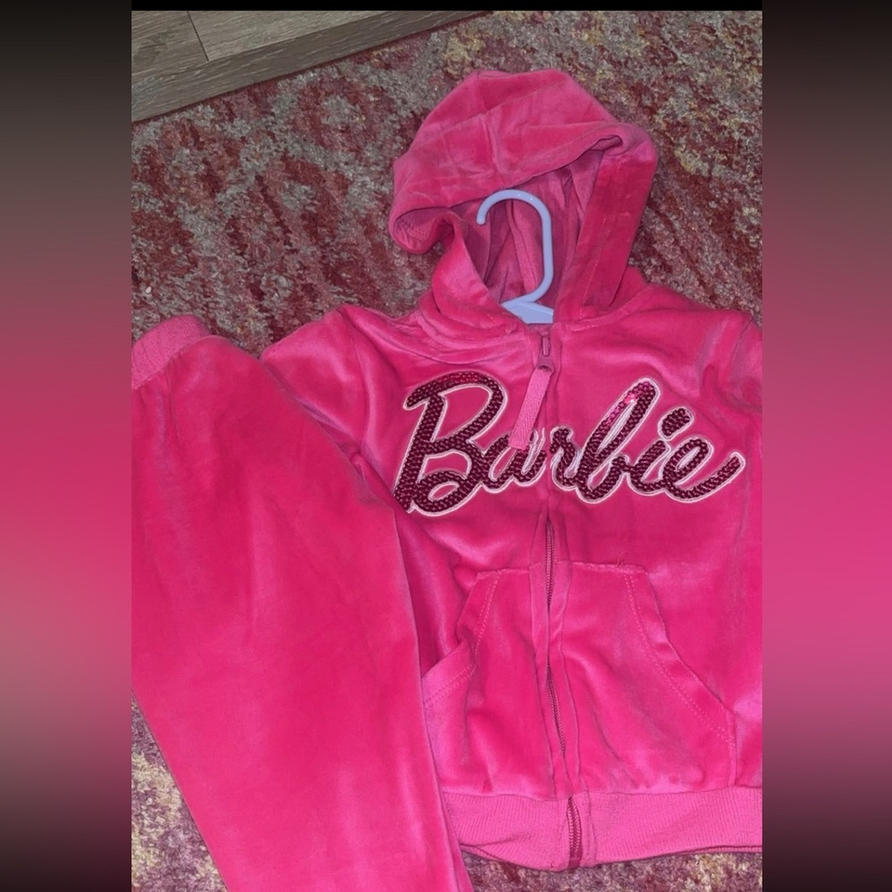 Barbie Fuchsia Kids Hoodie Set Velvet Material